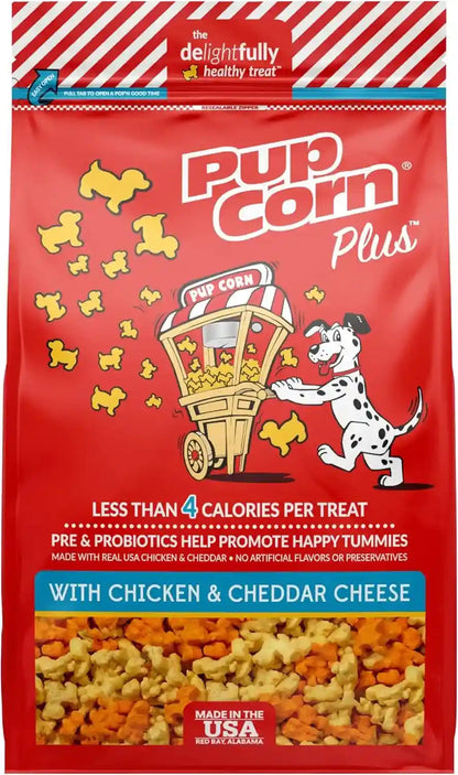 Pup Corn plus - Puffed Dog Treats with Prebiotics and Probiotics - Chicken & Cheddar Cheese (24Oz) - Made in USA1