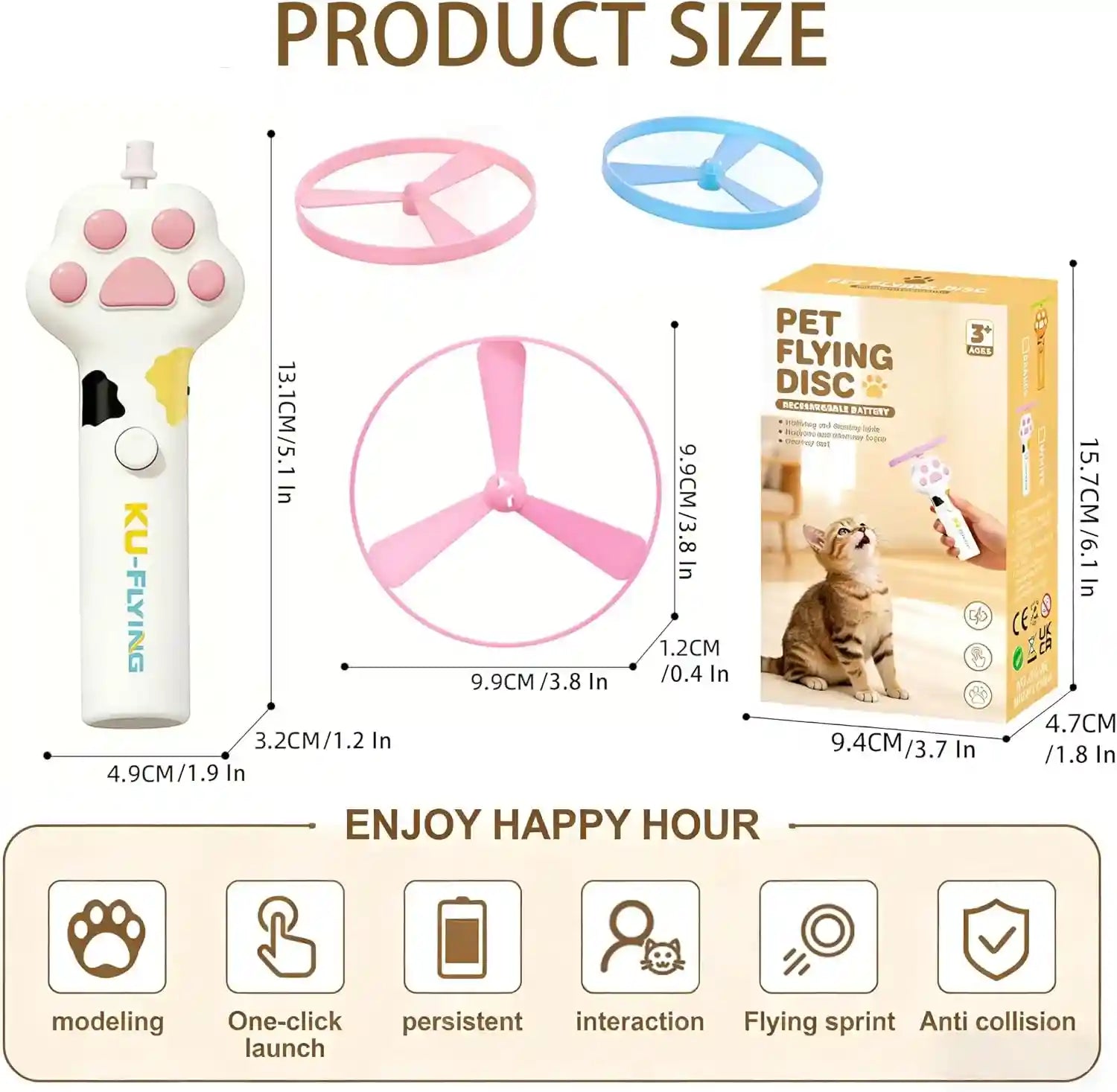 cat-fetch-toy-launcher-flying-disc-launcher-toy-rechargeable-with-10-flying-discs-flying-cat-toy-disc-launcher-for-kitten-dog-playing-interactive-hunting-tracking-toys-for-outdoor-indoor-white