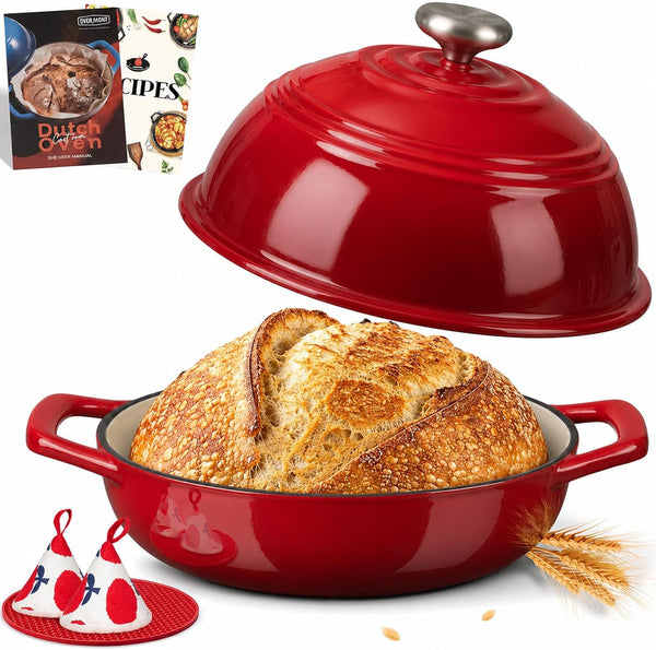 Enameled Cast Iron Dutch Oven, 6QT Bread Oven with Dome Lid Recipe | Tall Bread Pot with Potholders, for Sourdough Bread Baking Artisan Loaves, Crispy Crust & Better Oven Spring, 500°F Oven Safe1