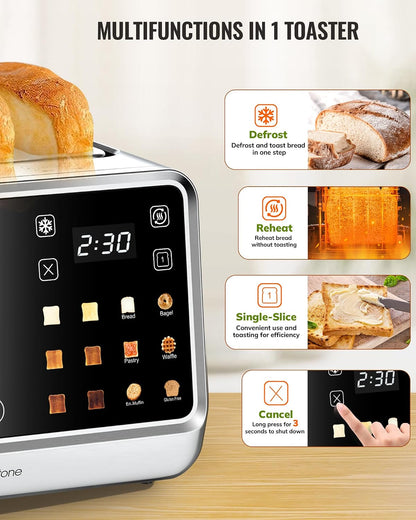 Toaster 4 Slice with Touchscreen, Memory Function & Single-Slot Focus,  1800W Smart Digital Toaster for Ultimate Control, Wide Slot to Reheat & Defrost Bagels, Bread, Waffles, Stainless Steel2