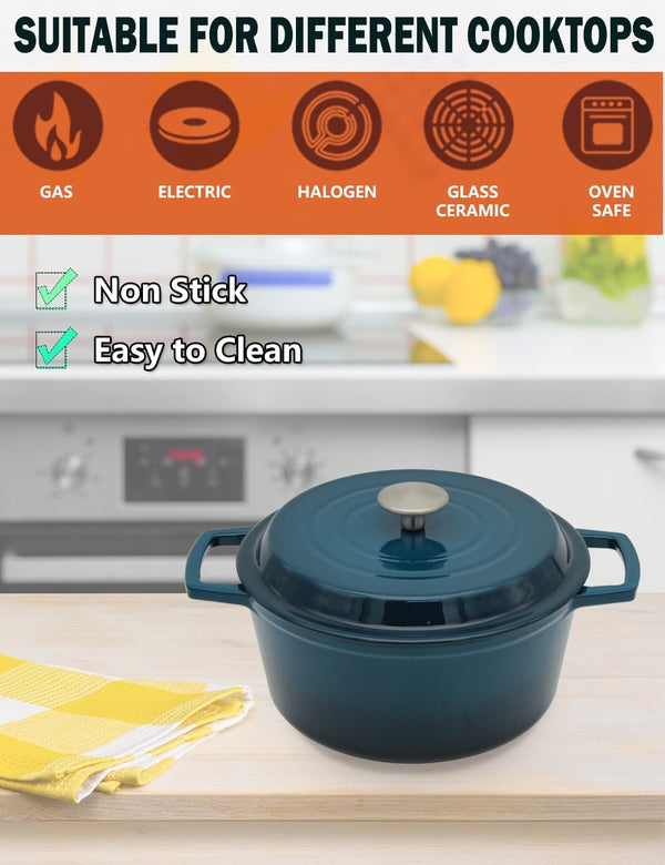 4.2 Quart Cast Iron Dutch Oven with Lid - Enameled Non-Stick Interior, Oven Safe to 500°F, Multi-Stovetop Compatible - Navy Blue3