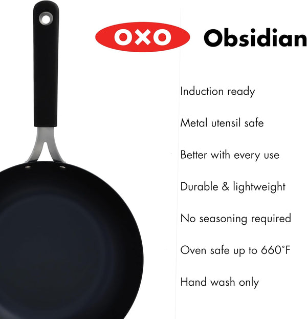 OXO Obsidian Pre-Seasoned Carbon Steel, 12" Wok Pan with Removable Silicone Handle Holder, Induction, Oven Safe, Black2