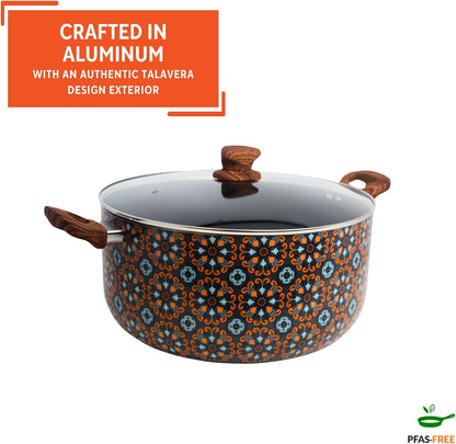 10 Qt Talavera Aluminum Black Ceramic Dutch Oven with Glass Lid | Black Ceramic Nonstick Coating, Woodlook Handles with Glass Lid, Ideal for Rice and Stews, Great for Family Gatherings3