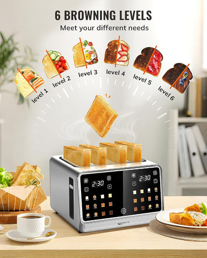 Toaster 4 Slice with Touchscreen, Memory Function & Single-Slot Focus,  1800W Smart Digital Toaster for Ultimate Control, Wide Slot to Reheat & Defrost Bagels, Bread, Waffles, Stainless Steel3