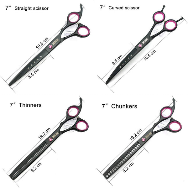 7.0 Inches Professional Dog Grooming Scissors Set Straight & Thinning & Curved & Chunkers 4Pcs in 1 Set (With Comb)6