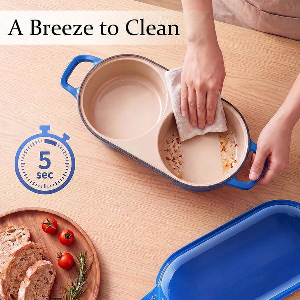 Cast Iron Dutch Oven for Sourdough Bread Baking, Mini Enameled Bread Pot with Lid, Nonstick Double Loaf Pan for Homemade Bread, Cake & Meatloaf, Oven Safe to 500°F, 16.5Cm Diameter, Blue6