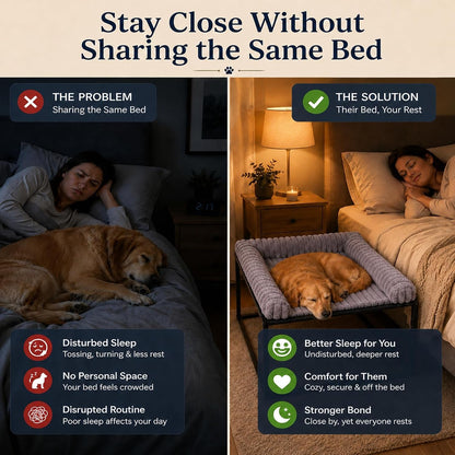 Adjustable Bedside Dog Bed for Medium Dogs, Elevated Co-Sleeper Dog Bed with Reinforced Metal Frame, Thick Supportive Cushion Mattress & Washable Cover, Dog Bedside Sleeper for Dogs & Cats2