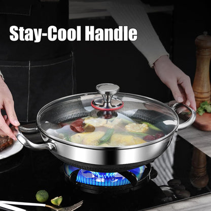 Wok Pan, Hybrid Nonstick Wok with Lid, Non Stick Stainless Steel Large Deep Woks&Stir-Fry Pans,Stay-Cool Handle Skillets,Pfoa Free Cookware, Works on Induction,14.17In4