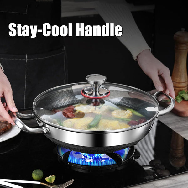 Wok Pan, Hybrid Nonstick Wok with Lid, Non Stick Stainless Steel Large Deep Woks&Stir-Fry Pans,Stay-Cool Handle Skillets,Pfoa Free Cookware, Works on Induction,14.17In4
