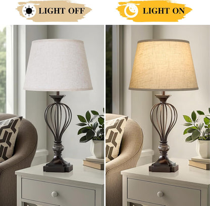 Large Drum Lamp Shades Set of 2, 12"Top X 16"Bottom X 11"High, Beige Lampshades for Table Lamps Floor Lamps, Natural Linen Replacement Lamp Shades, Spider, Harp Holders Included, Easy Assembly4