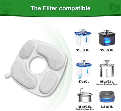 24 Pcs Cat Water Fountain Filter,12 Pack Filters & 12 Pack Pre-Filter Sponges, Compatible with 95Oz/2.8L Pet Fountain2