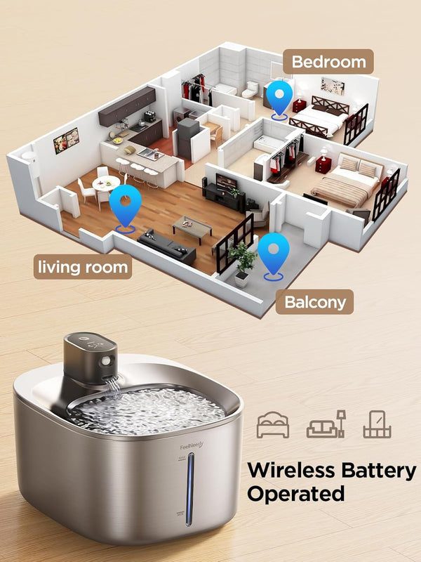 FEELNEEDY Wireless Cat Water Fountain Stainless Steel with Sensor, 4000Mah Battery Operated, 4L/135Fl Oz Pet Water Fountain for Cats Dogs, Ultra Quiet Cat Drinking Fountain with 2 Filters (YPD-C004S)2