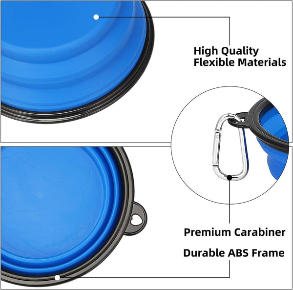 Kytely Large Collapsible Dog Bowls 2 Pack, 34Oz Foldable Dog Travel Bowl, Portable Pet Water Food Bowl with Clasp, Pet Cat Feeding Cup Dish for Traveling, Walking, Hiking (Black+Blue)4