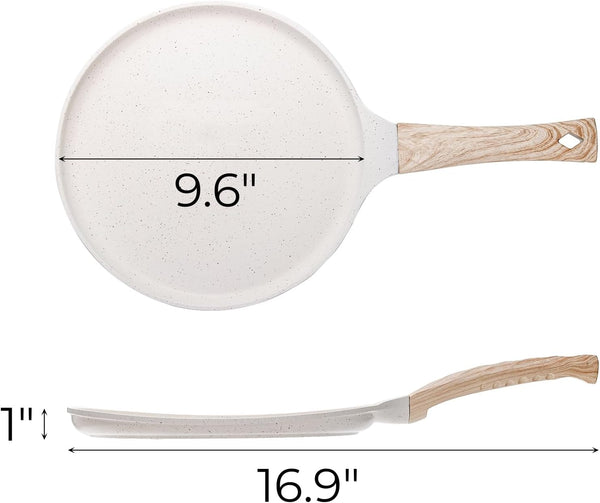 Nonstick Crepe Pan with Spreader, 10-Inch Tortilla Pan with Detachable Handle, Ceramic Coating Pancake Dosa Tawa Griddle Pan, for All Stove, Induction Compatible, PFOA Free (White)2