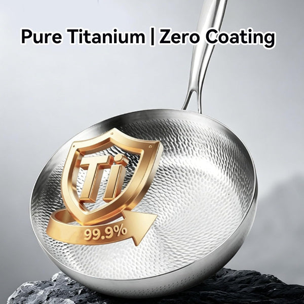 Titanium Hammered Wok with Lid, Titanium Pans for Cooking, No Coating Non Stick Titanium Cookware, Durable Scratch-Resistant Titanium Frying Pans, Dishwasher Safe,11.02In2