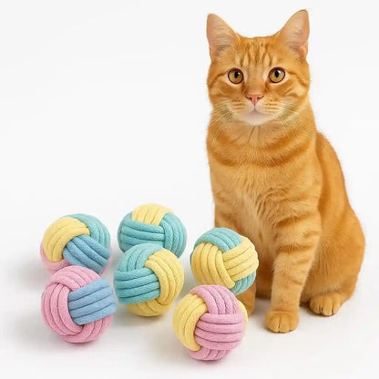Cat Chew Balls – 6-Pack Rope Cat Toys with Crinkle Sound, Soft and Durable, for Indoor Cats, Kittens, Teeth & Gum Health1
