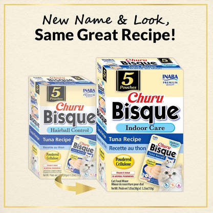 INABA Churu Bisque Indoor Care for Hairball Control for Cats, Creamy Lickable Purée Side Dish with Vitamin E, 1.05 Ounce Pouch, 15 Pouch, Tuna Recipe5