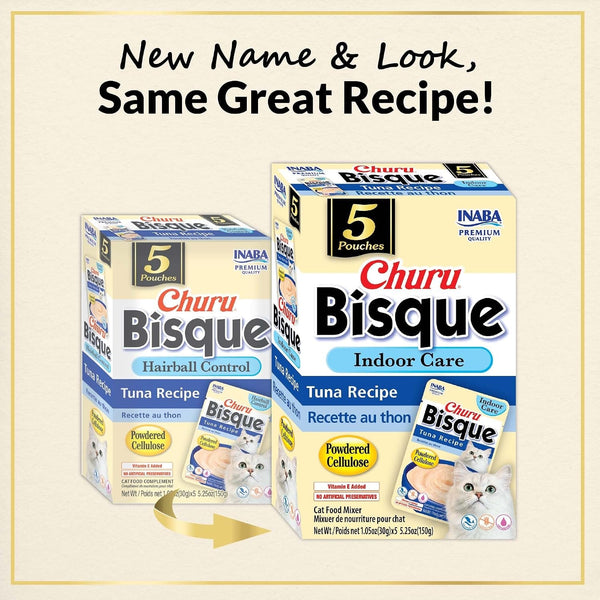 INABA Churu Bisque Indoor Care for Hairball Control for Cats, Creamy Lickable Purée Side Dish with Vitamin E, 1.05 Ounce Pouch, 15 Pouch, Tuna Recipe5