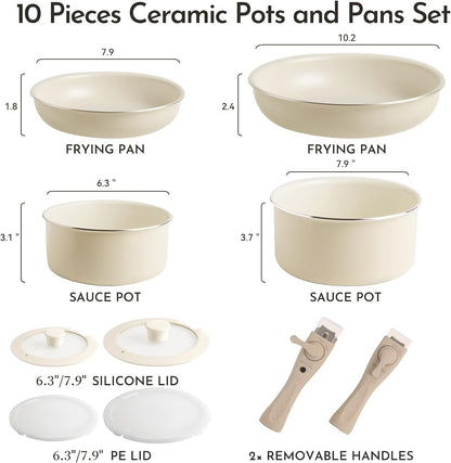 18-Piece Ceramic Nonstick Cookware Set, Pfas/Pfoa/Ptfe-Free & Non-Toxic Pots and Pans Set with Detachable Handles, Dishwasher Safe & Induction Compatible for Kitchen & RV Cooking2
