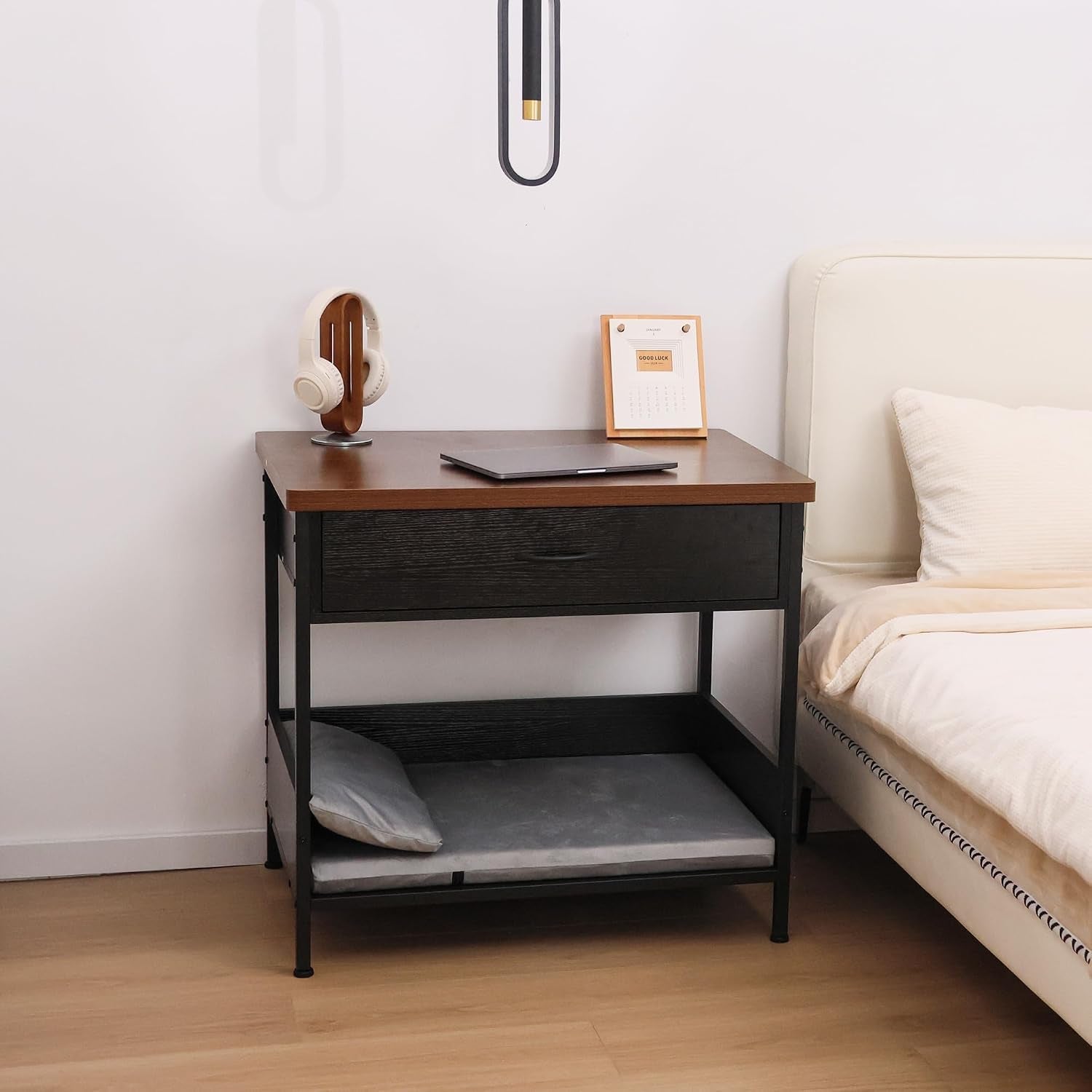 dog-bed-end-table-with-storage-drawer-and-washable-cushion-black-walnut-open-elevated-dog-bed-furniture-for-small-medium-dogs-up-to-50-lbs-metal-frame-drawer-for-living-room-bedroom-bedside