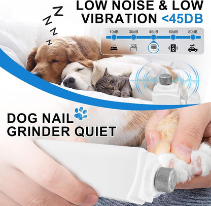 2-In-1 Dog Nail Clippers & Grinder with LED Light, Quiet Electric Pet Nail Trimmer for Small Medium Large Dogs & Cats, 3 Speeds, USB Rechargeable, Quick Sensor, Safety Lock & Splash Guard (White)4