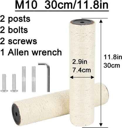 2.9In 7.4Cm Diameter Cat Scratching Post Replacement Sisal Pole Parts for Cat Tower (M10, 30Cm/11.8In)2