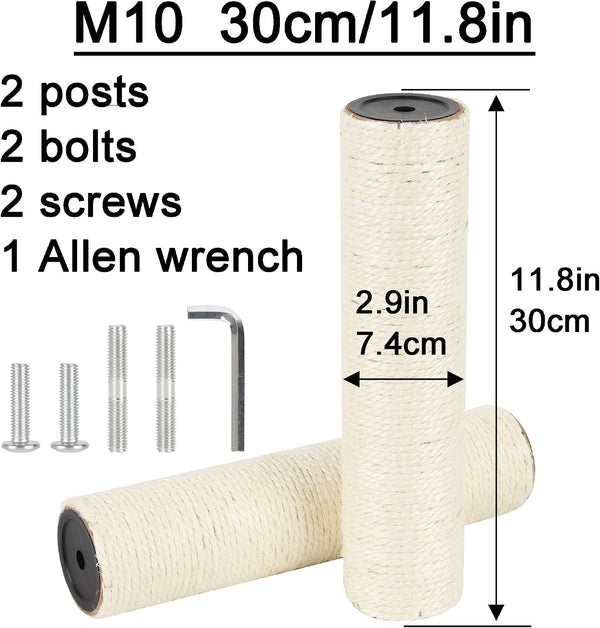 2.9In 7.4Cm Diameter Cat Scratching Post Replacement Sisal Pole Parts for Cat Tower (M10, 30Cm/11.8In)2