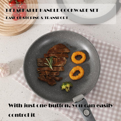 Gray Non Stick Pot and Pan Set with Removable Handle, Ceramic Cookware Set Detachable Handle, 5Pcs Induction Kitchen Camping Stackable Pots Pans, Dishwasher/Oven Safe, PTFE/PFAS/PFOA Free3
