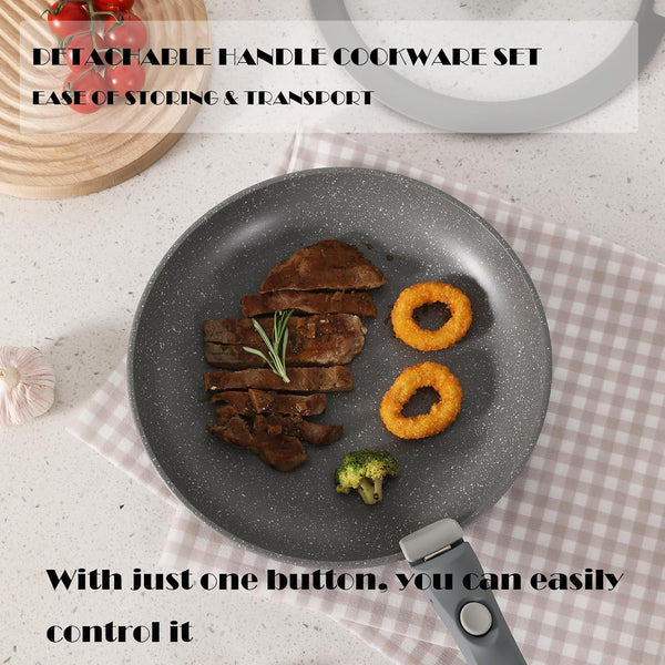 Gray Non Stick Pot and Pan Set with Removable Handle, Ceramic Cookware Set Detachable Handle, 5Pcs Induction Kitchen Camping Stackable Pots Pans, Dishwasher/Oven Safe, PTFE/PFAS/PFOA Free3