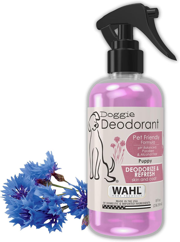 Wahl USA Puppy Pet Deodorant Spray, Deodorizes Odors, Cornflower Aloe, 8 Oz | Freshen up Dog & Cat Coats with a Quick Cornflower Aloe Scented Deodorant Spray for Animals – Model 820009A1
