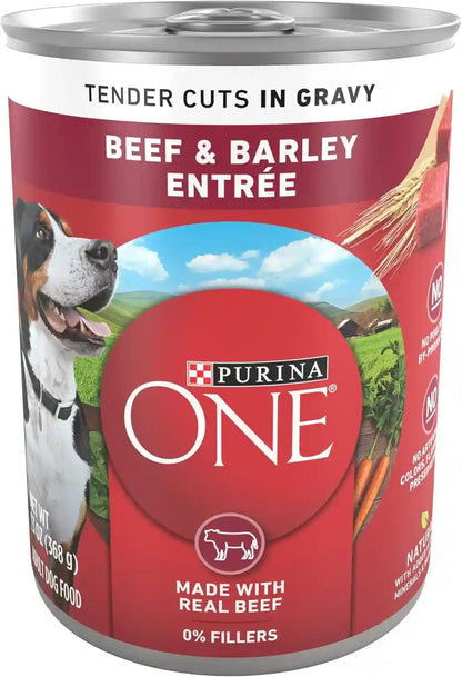 Purina ONE Natural Wet Dog Food Gravy, Tender Cuts in Gravy Beef and Barley Entrée - 13 Ounce (Pack of 12)1