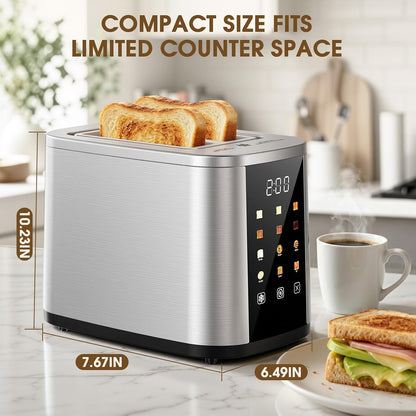 2 Slice Toaster with Touch Screen, 1.5" Extra Wide Slots for Bagels & Thick Bread, Stainless Steel, Digital Countdown Timer, 6 Shade Settings, Defrost/Reheat/Cancel, Removable Crumb Tray8