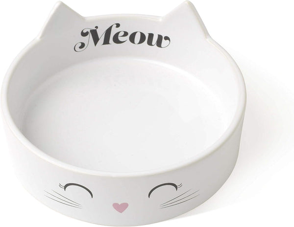 Petrageous 16037 Meow Kitty Dishwasher Safe Stoneware Cat Bowl 5-Inch Diameter 1.5-Inch Tall with 1-Cup Capacity for Cats, White1