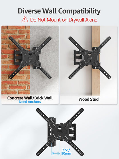 Full Motion TV Wall Mount for Most 26-60 Inch Tvs, Max VESA 400X400Mm Wall Mount TV Bracket with Swivel Tilting Extension Level Adjustment for LED LCD Flat Curved Tvs up to 77 LBS, MU00189