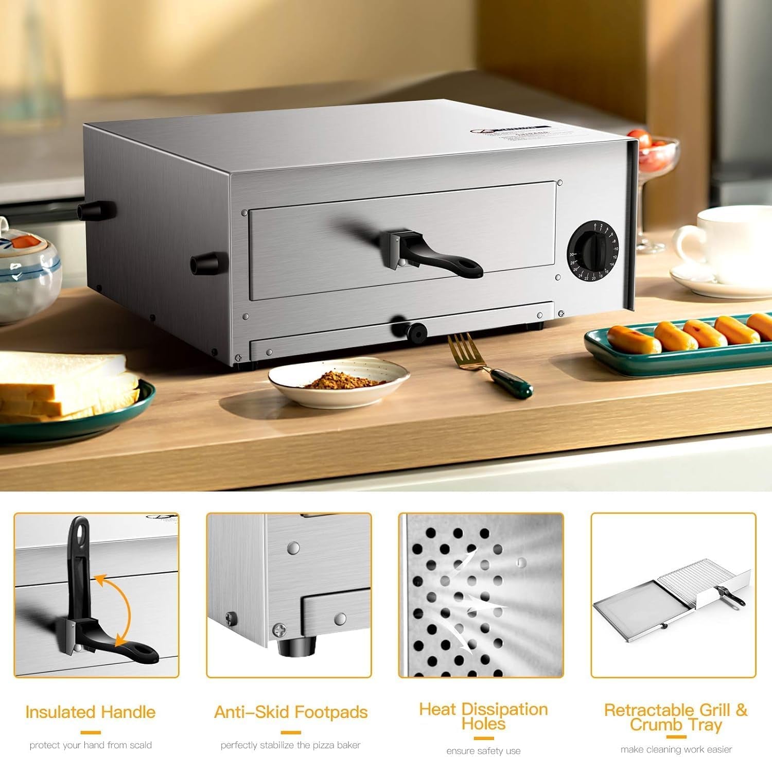 indoor-pizza-oven-countertop-1450w-30mins-timer-multifunctional-electric-cooker-handle-removable-tray-kitchen-and-commercial-use