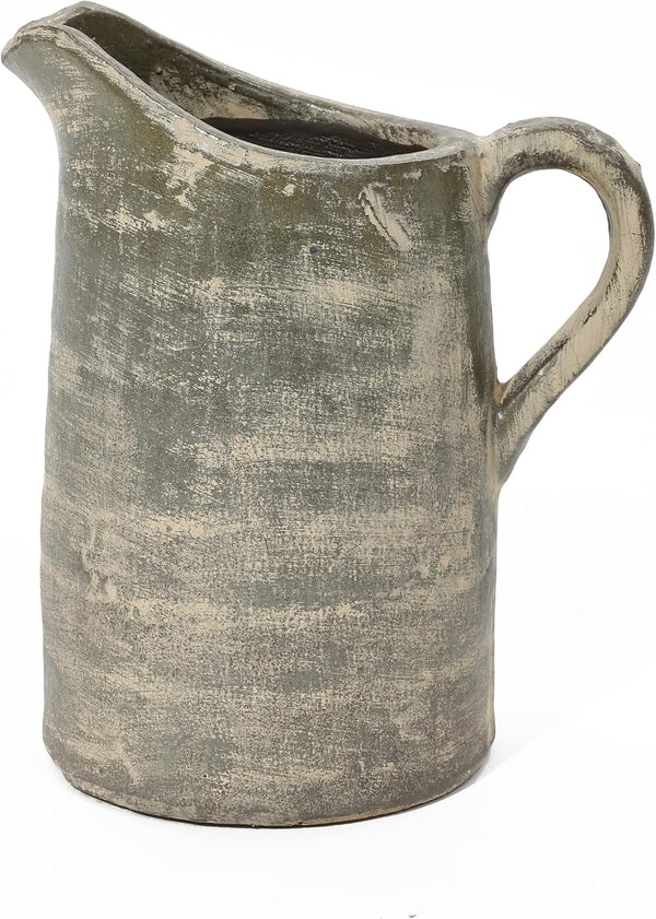 Luxenhome 8.5'' Brown Pitcher Terracotta Vases, Farmhouse Ceramic Vase | Rustic Flower Vase, Living Room Decor, Unique Pottery Dining Table Decor, Home Décor Accents1