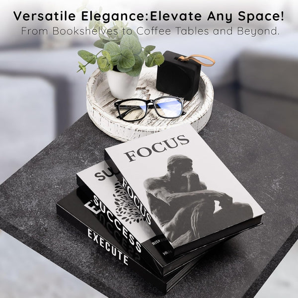 Motivational Decorative Books Set of 3 - Faux Books for Home Office Decor | Black White Fake Books for Decoration with Magnetic Hidden Storage Box for Office Desk, Coffee Table, Bookshelf, Tv Stand4
