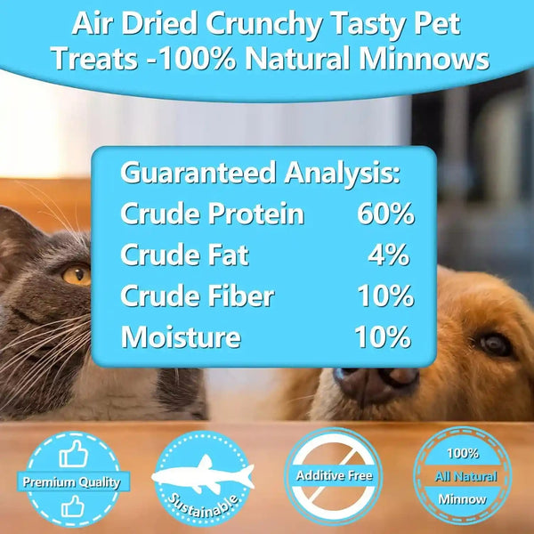 Minnows Dog Treats, Single Ingredient Dried Minnows for Dogs & Cats, Air Dried, Grain-Free, High-Protein, 100% Natural Premium Cat & Dog Treats 4.5 Oz5