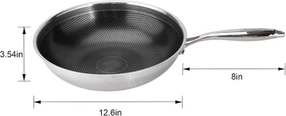 Hybrid Wok, 12 Inch Wok with Lid,Stainless Steel Woks & Stir-Fry Pans Non Stick, PFOA Free Cookware, Dishwasher and Oven Safe, Compatible with Induction2