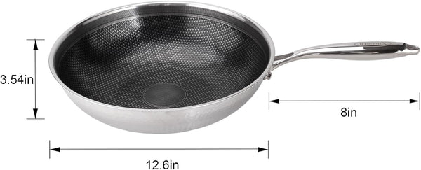 Hybrid Wok, 12 Inch Wok with Lid,Stainless Steel Woks & Stir-Fry Pans Non Stick, PFOA Free Cookware, Dishwasher and Oven Safe, Compatible with Induction2