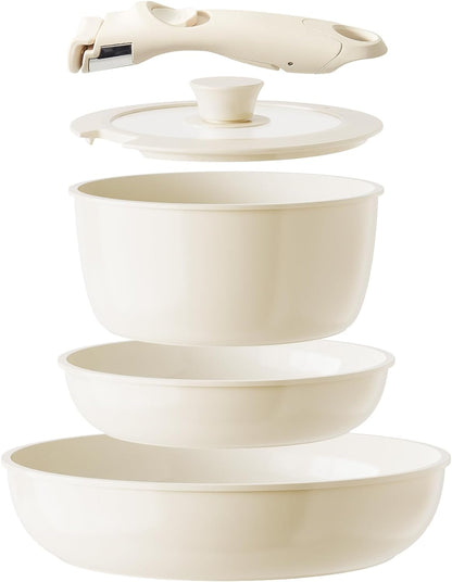 Ceramic Pots and Pans Set Non Stick, Nonstick Kitchen Cookware Sets, Non Toxic Pots and Pans Set Non Stick, PFAS PFOA & PTFE Free, Detachable Handle Pots and Pans 5 Piece, RV Cookware1