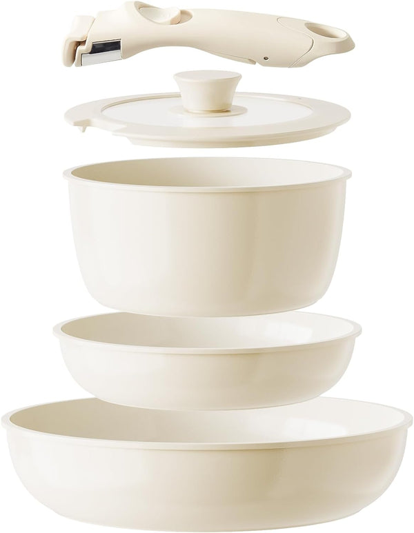 Ceramic Pots and Pans Set Non Stick, Nonstick Kitchen Cookware Sets, Non Toxic Pots and Pans Set Non Stick, PFAS PFOA & PTFE Free, Detachable Handle Pots and Pans 5 Piece, RV Cookware1