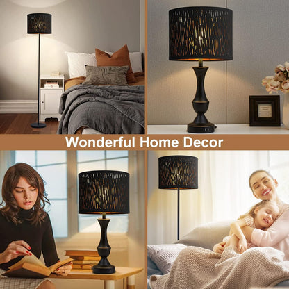 Black Lampshades Set of 2, Drum Lamp Shade with Hollow-Carved Design | 12.7" X 12.7" X 10 Inches Lampshades for Table Lamp, Floor Lamp, Pendant Light, Lamp Shade Harp Holder Included6