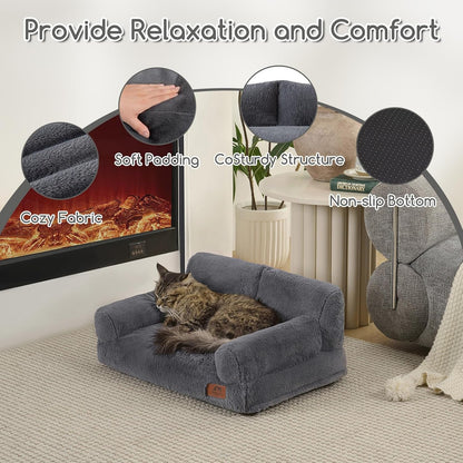 Hollypet Small Dog Large Cat Bed Puppy Couch Beds for Pets up to 25 Lbs | Fluffy Dog Cat Couch Plush Soft Warming Pets Beds with Machine Washable Cover and Non-Slip Bottom6