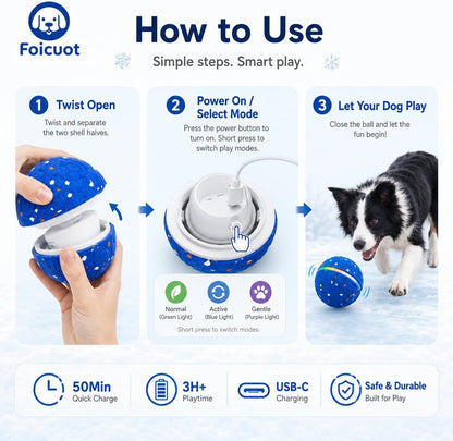 Interactive Dog Ball Toy[Newly Upgraded], Durable E-TPU Material, 3 Play Modes with Colorful Lights, E-TPU USB-C Rechargeable, IPX7 Waterproof Rating for Puppy, Medium and Large Dogs7