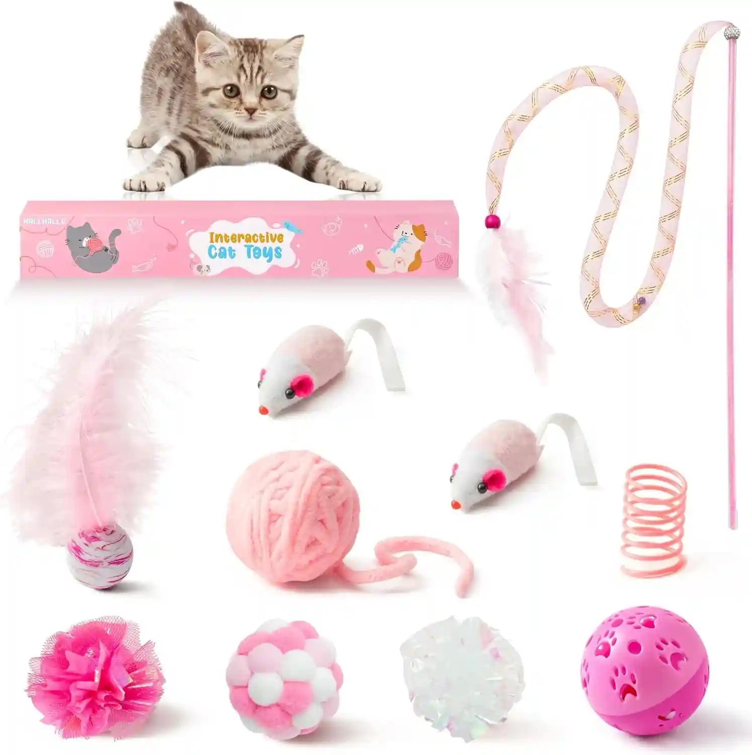 mallmall6-10pcs-cat-toy-set-interactive-cat-toys-pack-including-feather-teaser-wand-cat-springs-mice-crinkle-balls-and-pet-bell-balls-puzzle-toys-for-indoor-cats-gift-pink