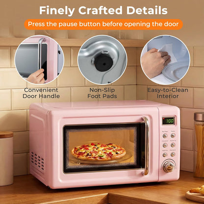 0.7Cu.Ft Retro Small Microwave Oven, 700W Compact Countertop Microwave with 5 Power Levels, Auto Cooking Menus, Glass Turntable, Child Lock & Glass Turntable for Apartment, Dorm (Pink)7