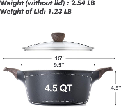 Nonstick Stock Pot with Lid, 2.6/4.5/6.6/8.5/11 QT Soup Pot Casserole Pot, Healthy Pasta Pot, Large Deep Cooking Pot, Big Sauce Pot Stew Pot, Induction Compatible, PFOA PFOS APEO Free, Black6