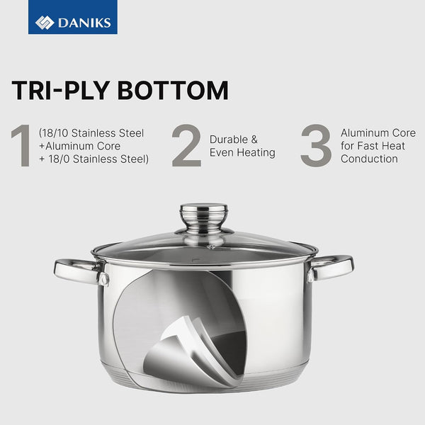 Standard 11-Piece Stainless Steel Cookware Set with Glass Lids, Includes Saucepan with Lid and Frying Pan, Tri-Ply Bases for Even Heating, Induction Compatible, Dishwasher Safe, Silver5