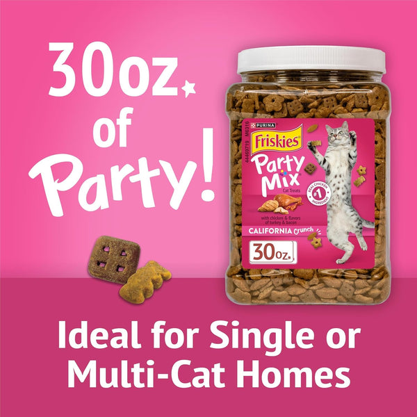 Purina Friskies Party Mix California Crunch with Chicken and Flavors of Turkey and Bacon Cat Treats - 30 Oz Canister3